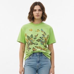 VINTAGE HABITAT 90s Butterfly Neon Green Graphic Tee Large